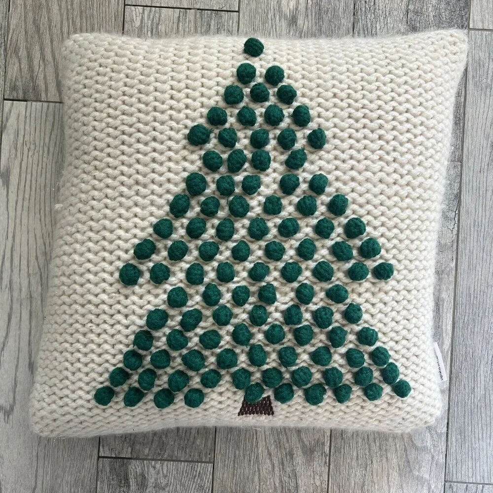 Cupcakes and Cashmere Christmas Tree Chrocet Pompom Pillow